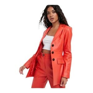 ASOS DESIGN premium Red leather waisted suit blazer size 14